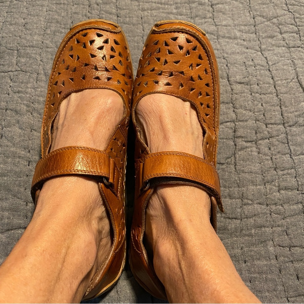 Rieker Tan Leather Cutout Flats